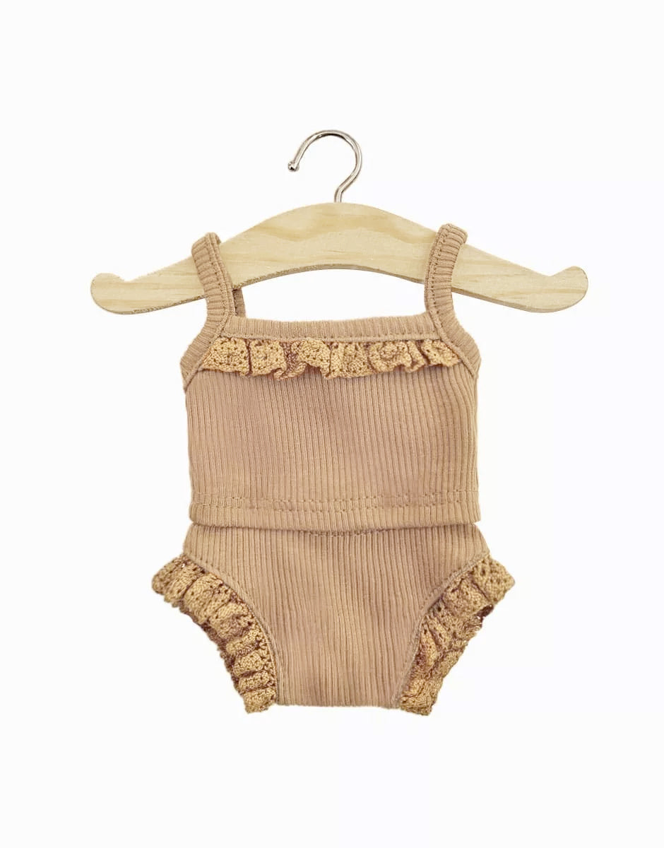 Minikane Gordis Doll Clothes - Ribbed Two Piece Set Brown Sugar